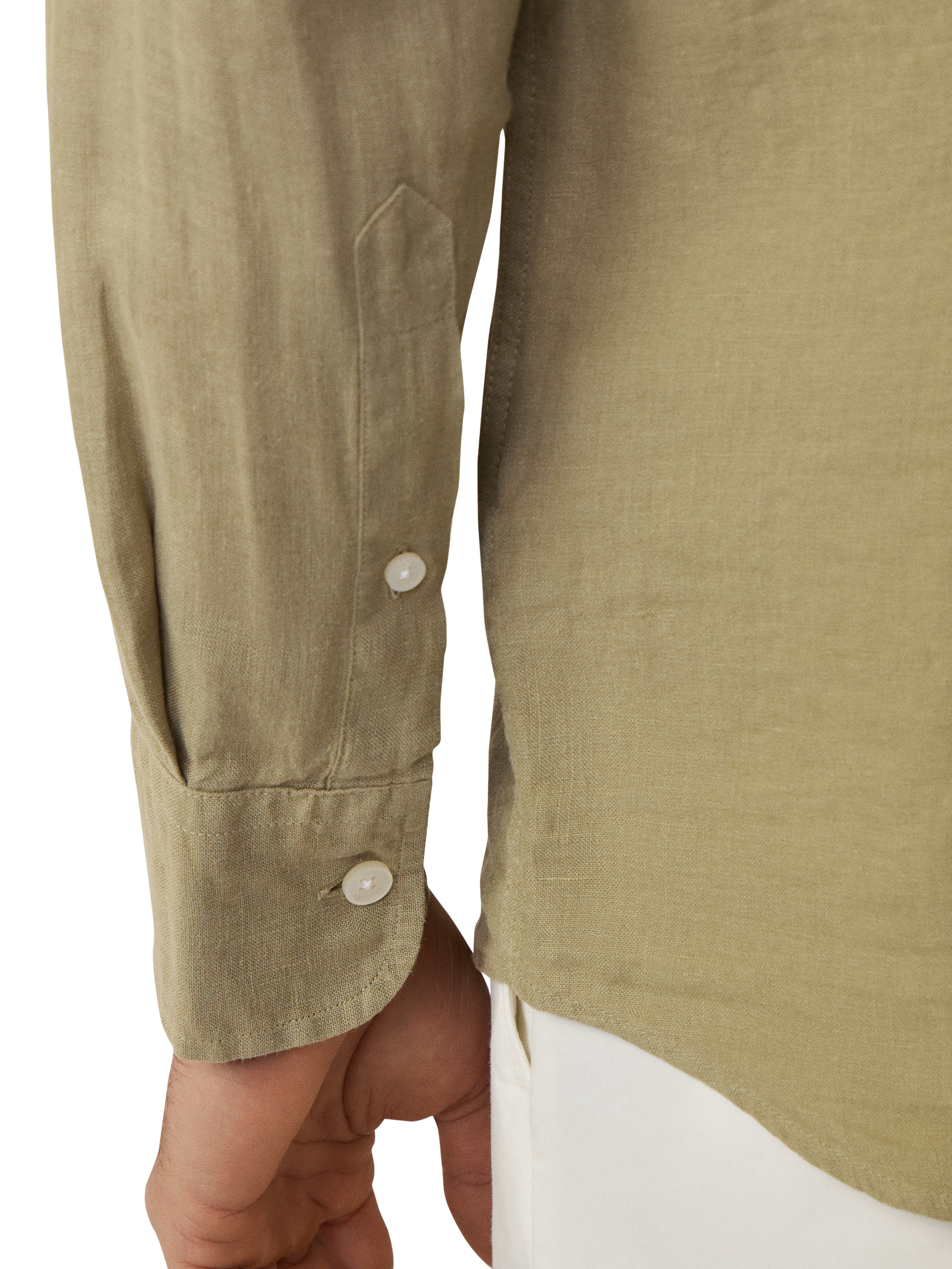 Product image 5 of 7, which shows Hackett London Linen Tailored Fit Garment-Dyed Shirt, Light Khaki Green, XS