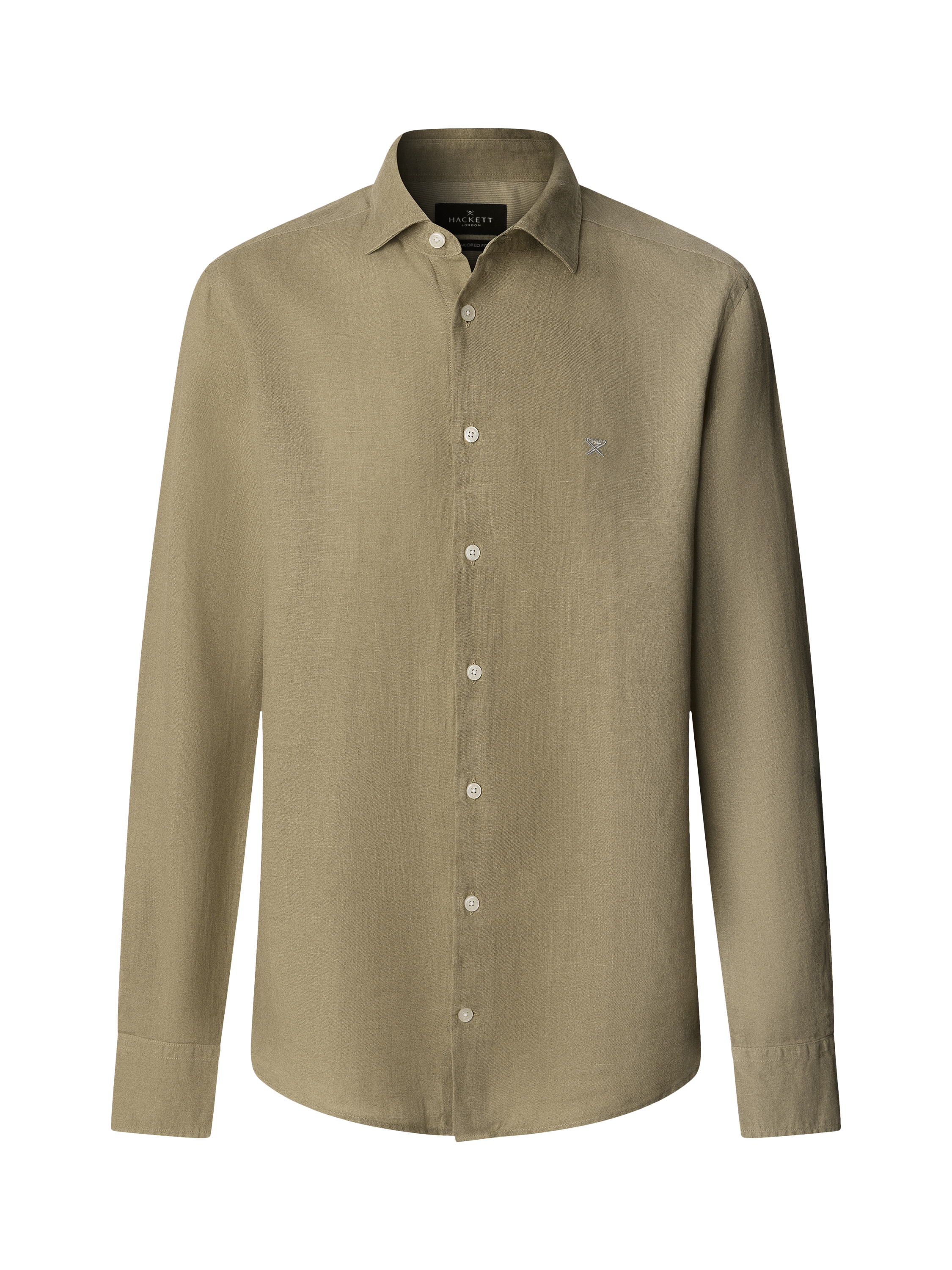 Product image 6 of 7, which shows Hackett London Linen Tailored Fit Garment-Dyed Shirt, Light Khaki Green, XS