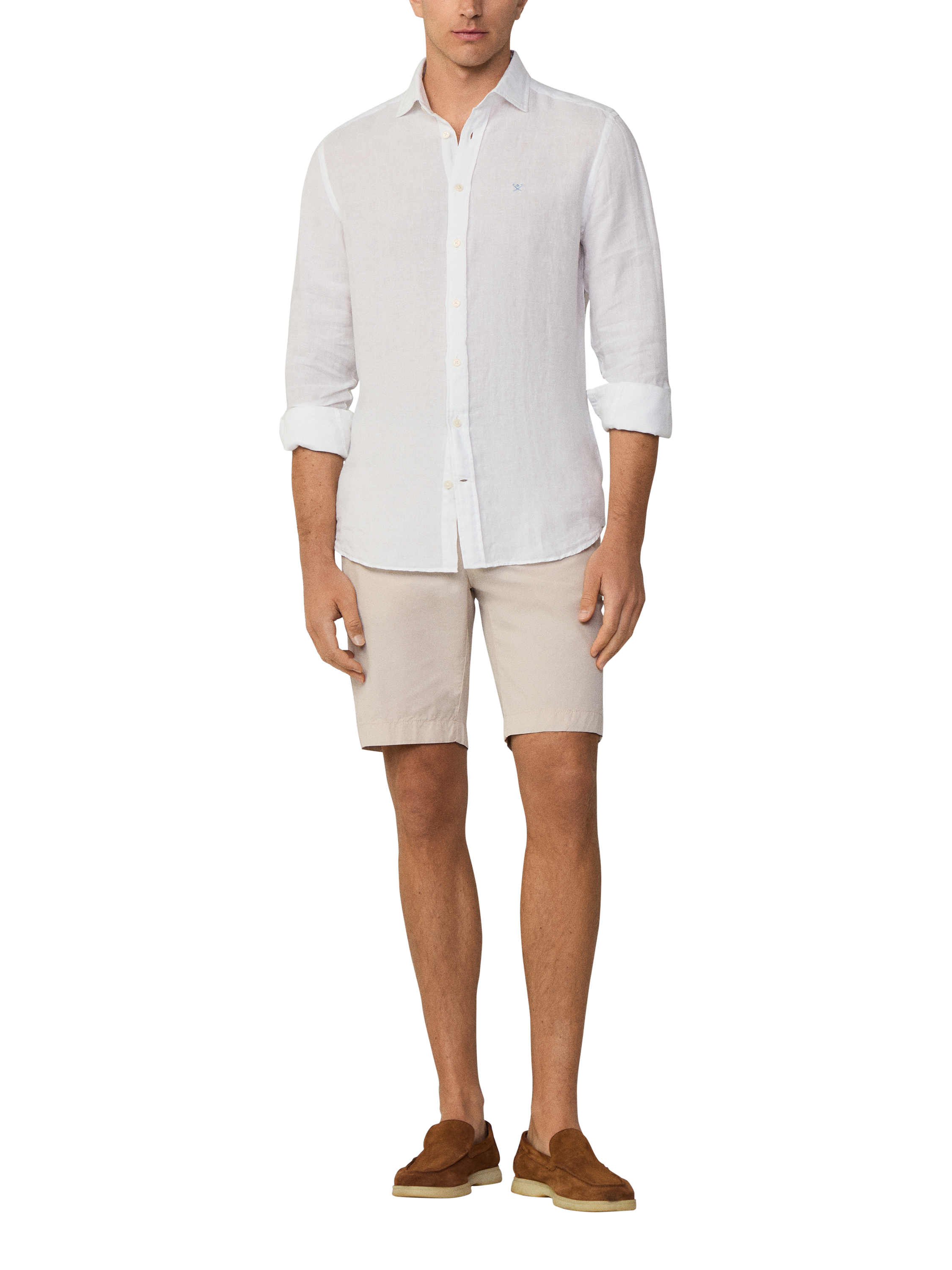 Product image 1 of 7, which shows Hackett London Linen Tailored Fit Garment-Dyed Shirt, Optic White, XS