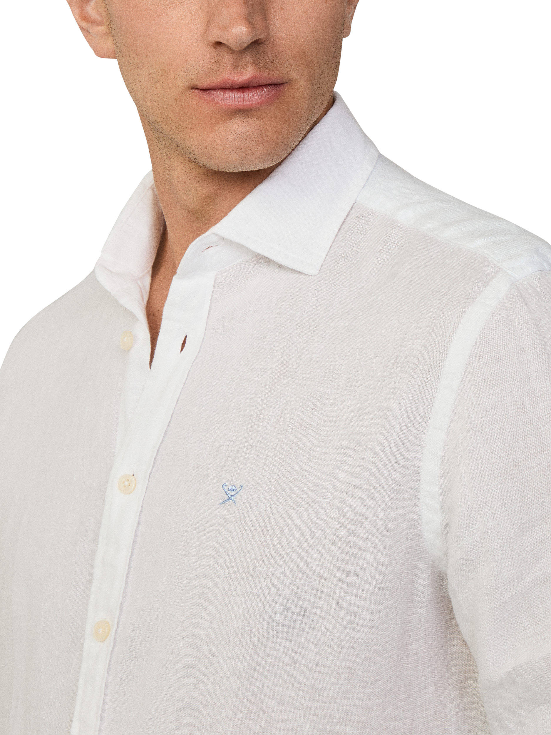 Product image 4 of 7, which shows Hackett London Linen Tailored Fit Garment-Dyed Shirt, Optic White, XS