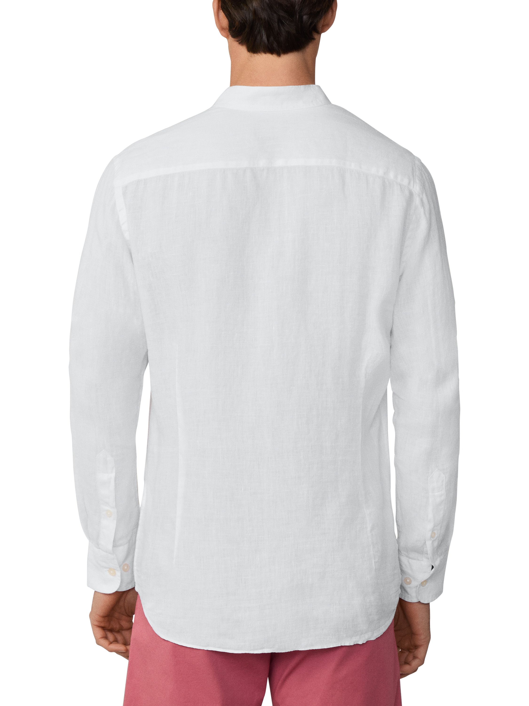 Product image 3 of 7, which shows Hackett London Linen Tailored Fit Porter Grandad Collar Shirt, Optic White, XS