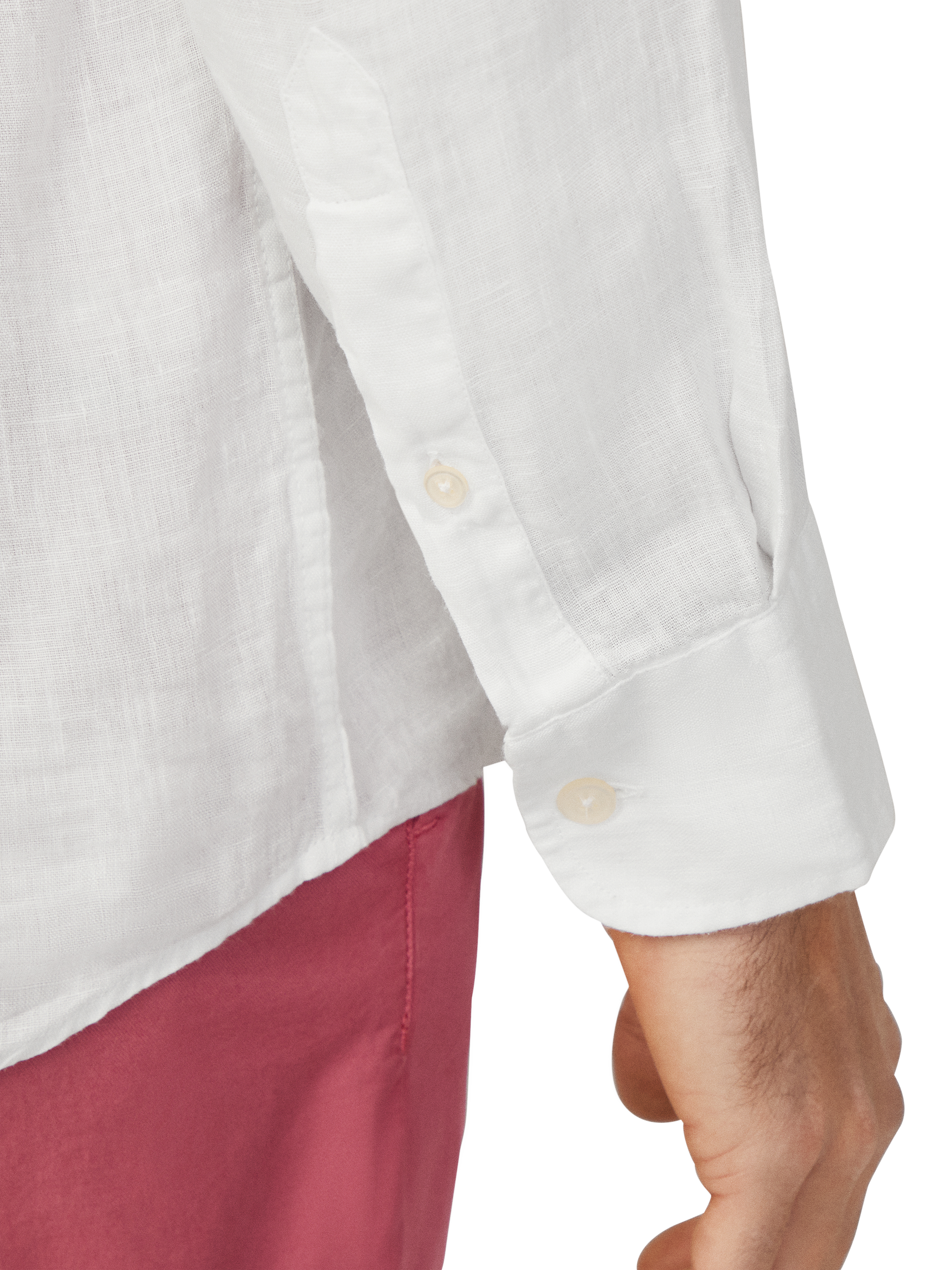 Product image 5 of 7, which shows Hackett London Linen Tailored Fit Porter Grandad Collar Shirt, Optic White, XS