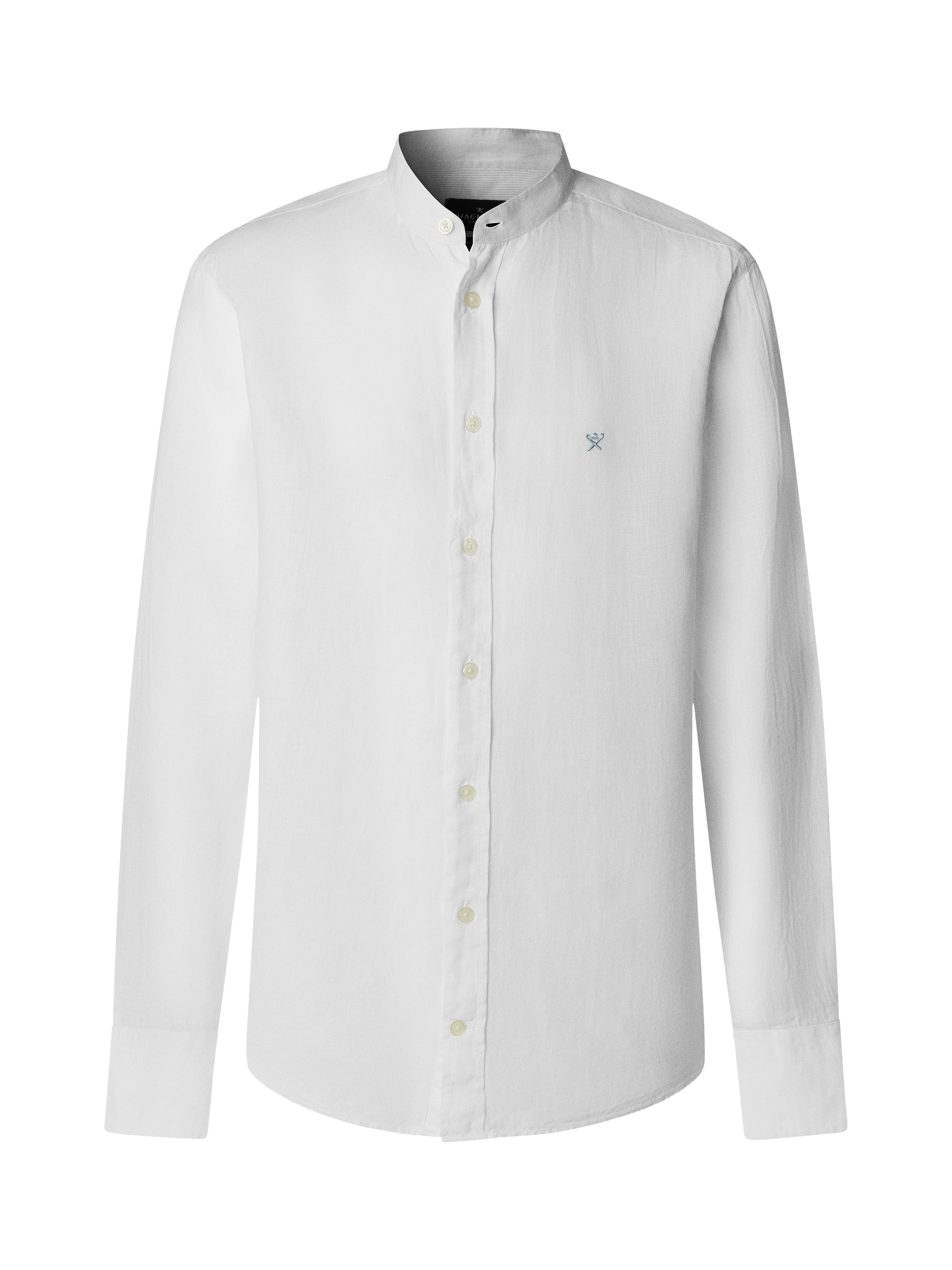 Product image 6 of 7, which shows Hackett London Linen Tailored Fit Porter Grandad Collar Shirt, Optic White, XS