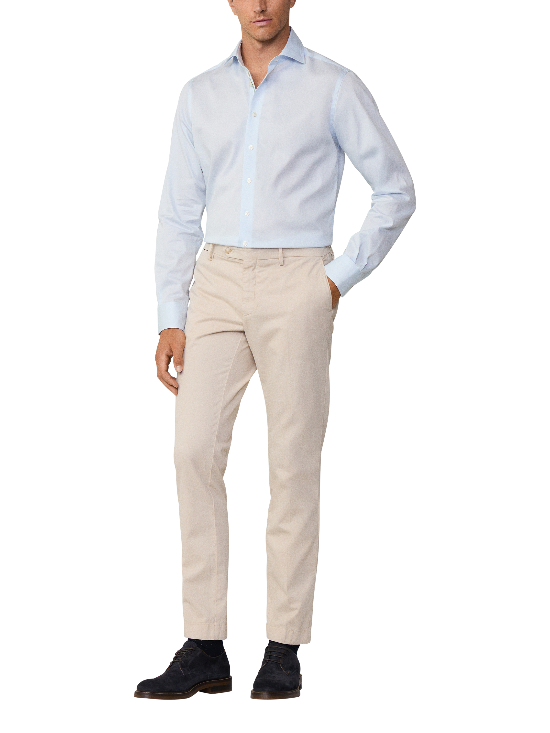 Product image 1 of 7, which shows Hackett London Cotton Classic Fit Kent Cutaway Shirt, Sky Blue, XXL
