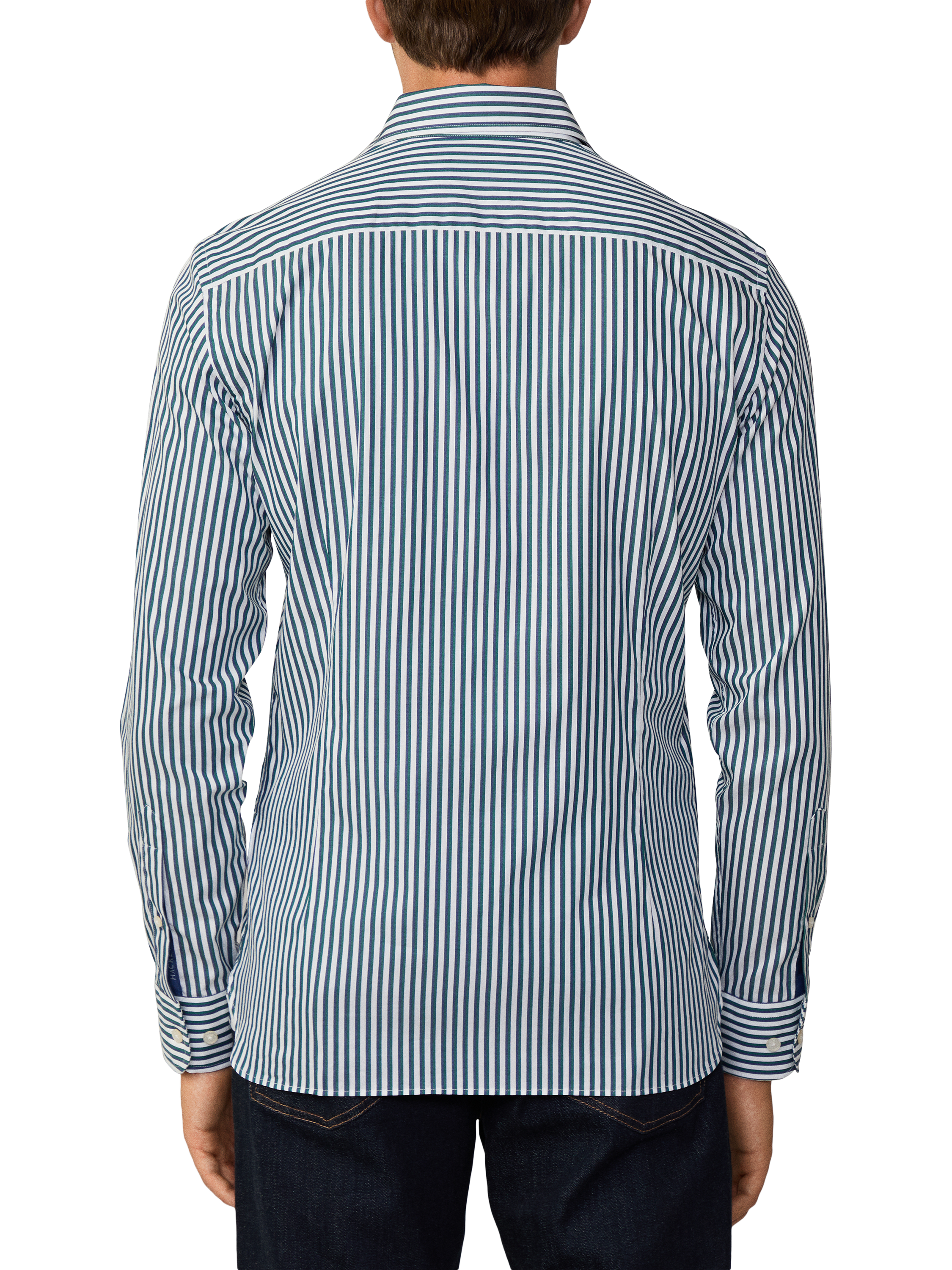 Product image 3 of 7, which shows Hackett London Cotton Classic Fit Kent Cutaway Stripe Shirt, Ivy Green/White, XL
