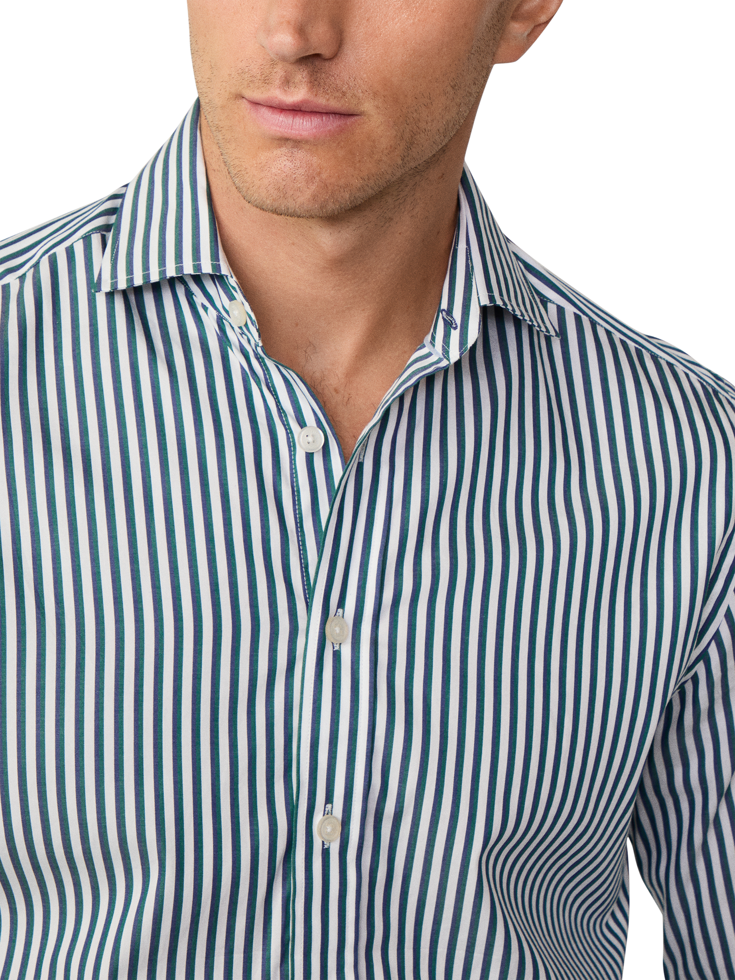 Product image 4 of 7, which shows Hackett London Cotton Classic Fit Kent Cutaway Stripe Shirt, Ivy Green/White, XL