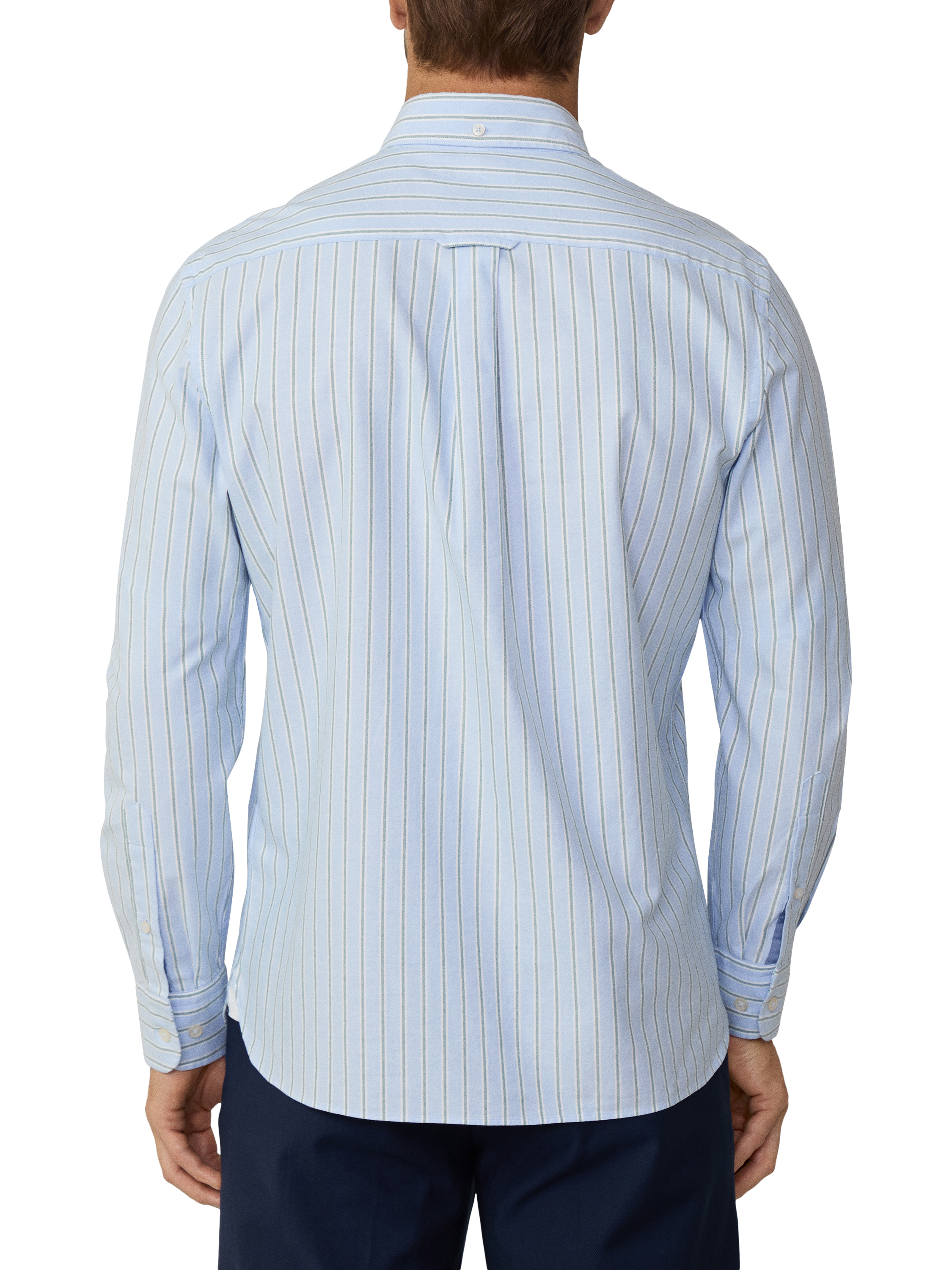 Product image 3 of 7, which shows Hackett London Cotton Classic Fit Brompton Button-Down Stripe Shirt, Sky Blue/Green, XXL