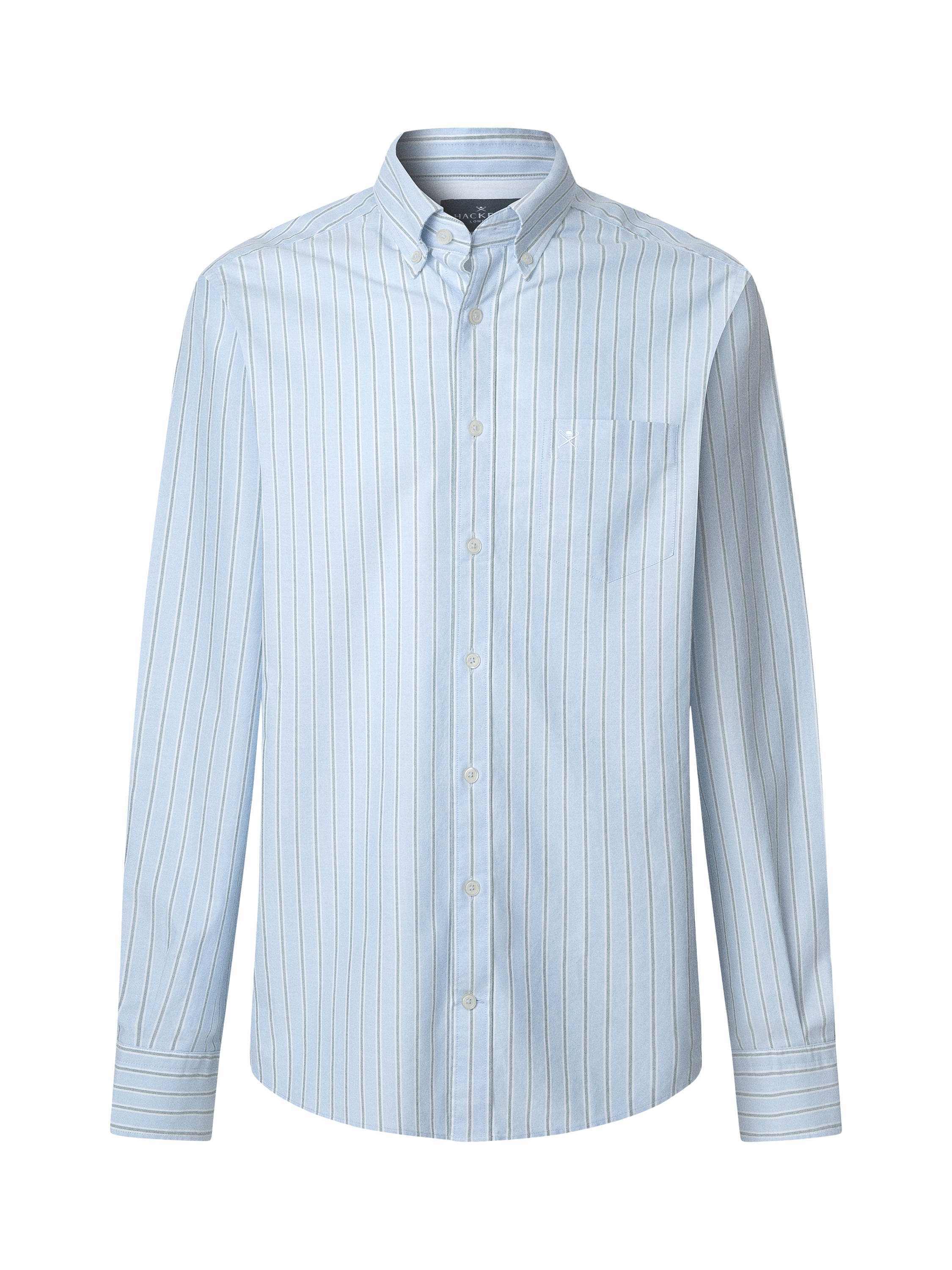 Product image 6 of 7, which shows Hackett London Cotton Classic Fit Brompton Button-Down Stripe Shirt, Sky Blue/Green, XXL