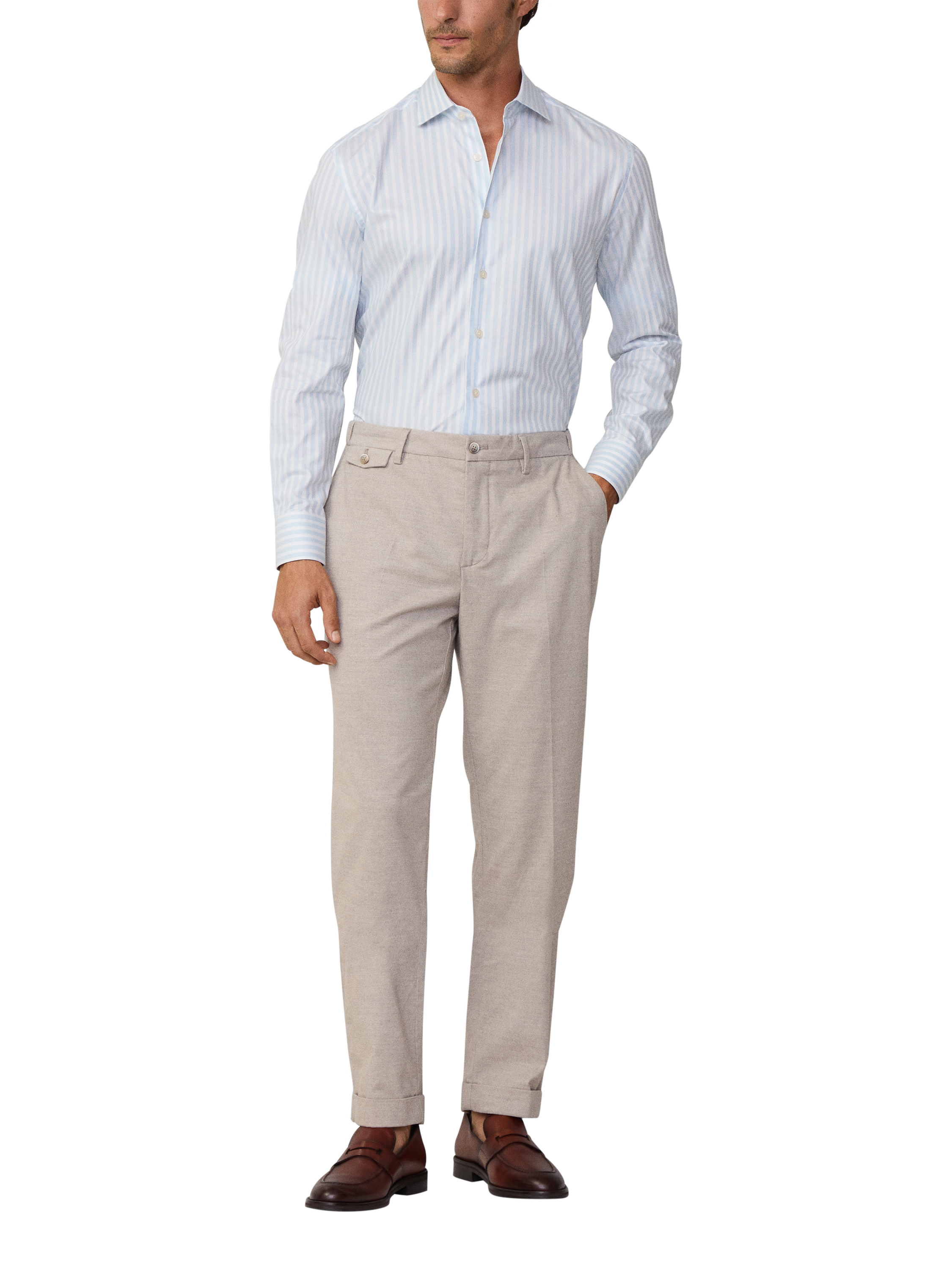 Product image 1 of 7, which shows Hackett London Cotton Tailored Fit Bengal Stripe Shirt, Sky Blue, XXL