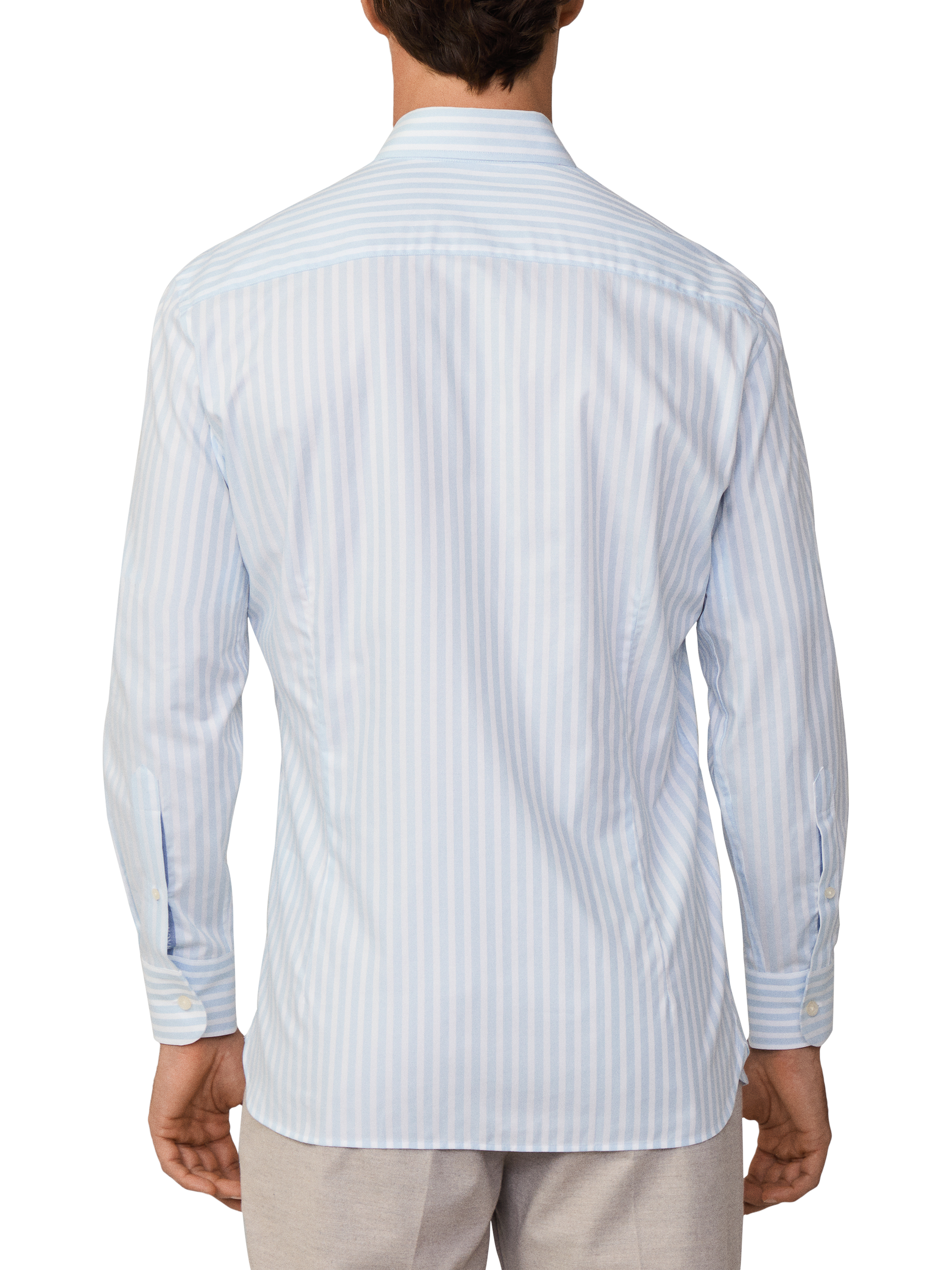 Product image 3 of 7, which shows Hackett London Cotton Tailored Fit Bengal Stripe Shirt, Sky Blue, XXL
