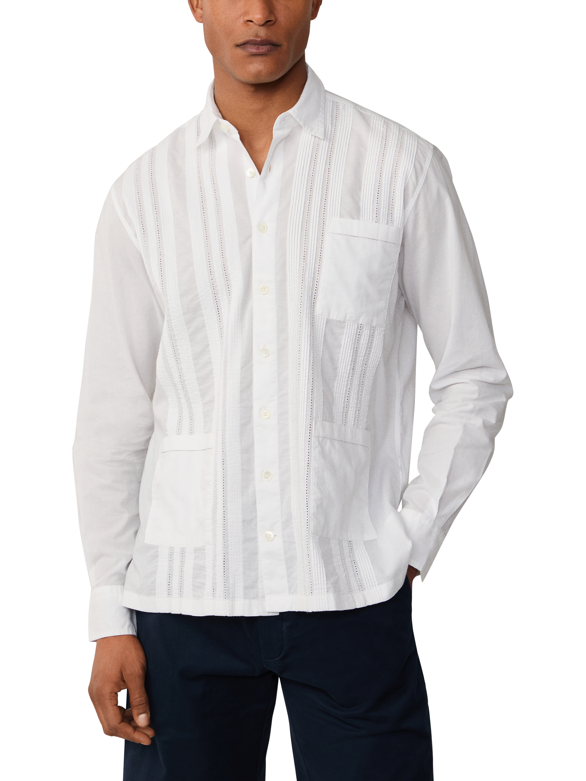 Product image 1 of 7, which shows Hackett London Classic Fit Guayabera Shirt, Optic White, XXL