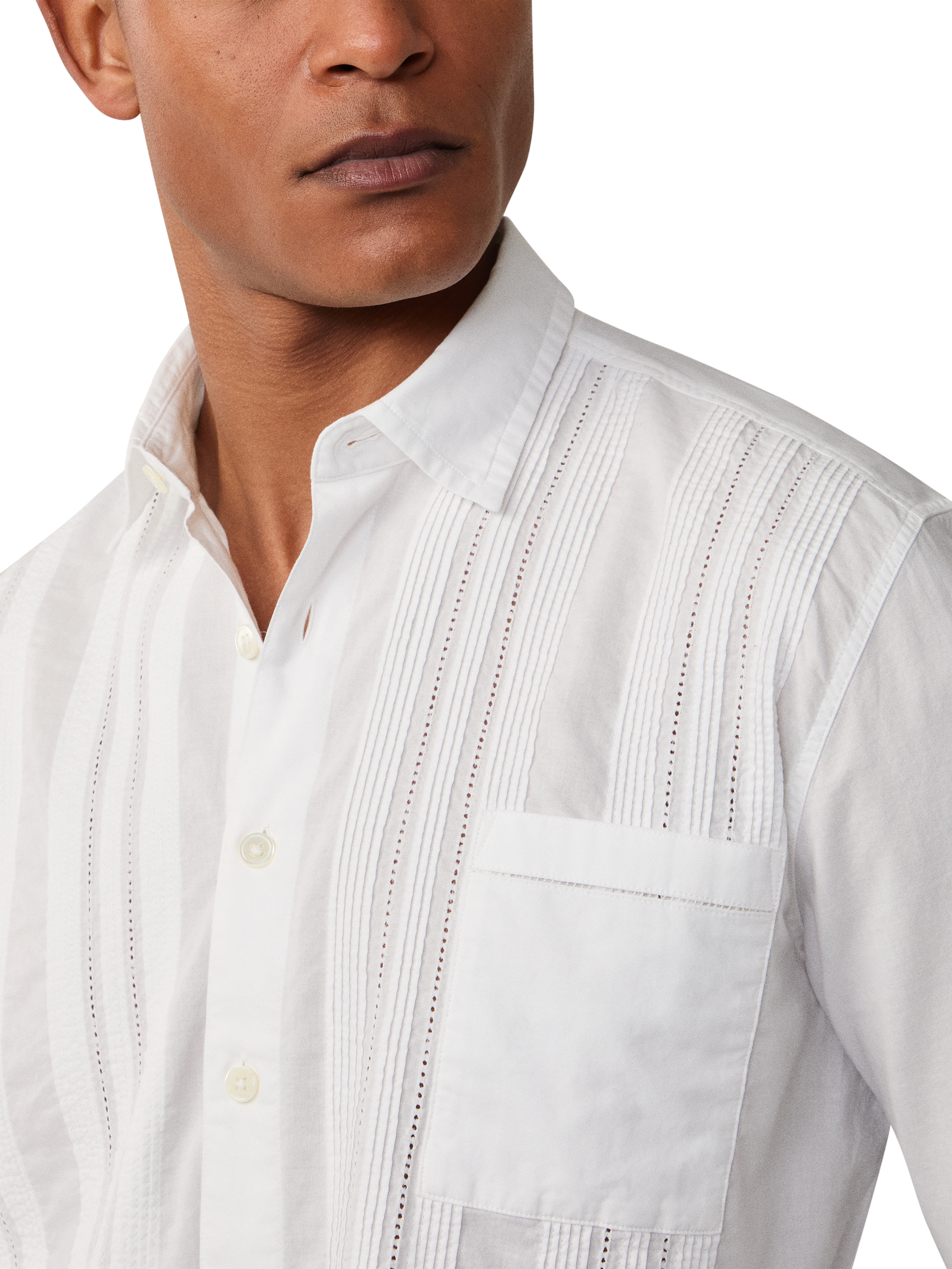 Product image 4 of 7, which shows Hackett London Classic Fit Guayabera Shirt, Optic White, XXL