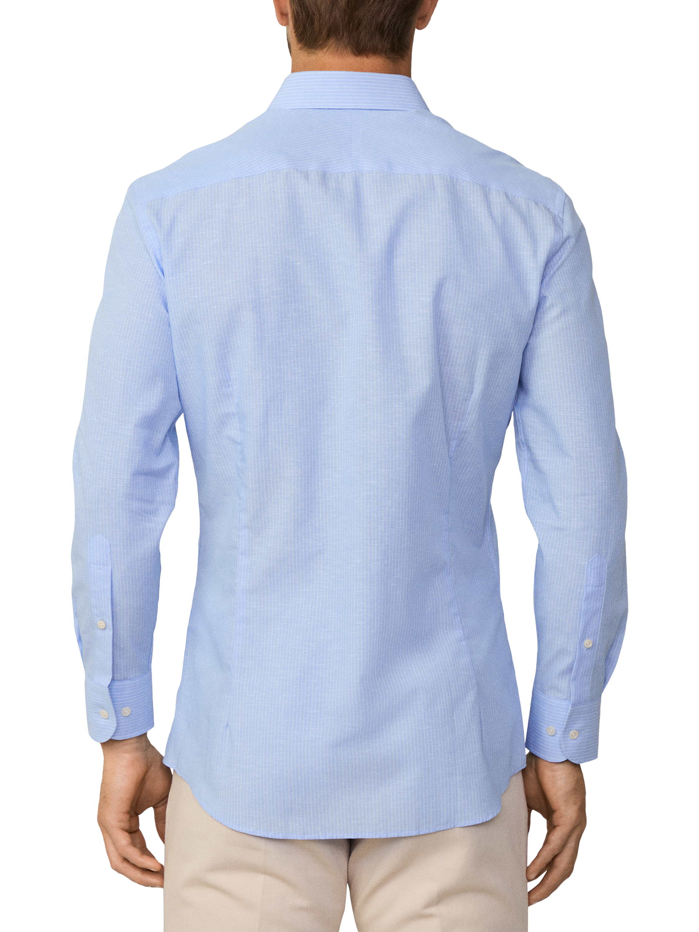 Product image 3 of 7, which shows Hackett London Linen Blend Knightsbridge Cutaway Collar Tailored Fit Stripe Shirt, Sky Blue, S