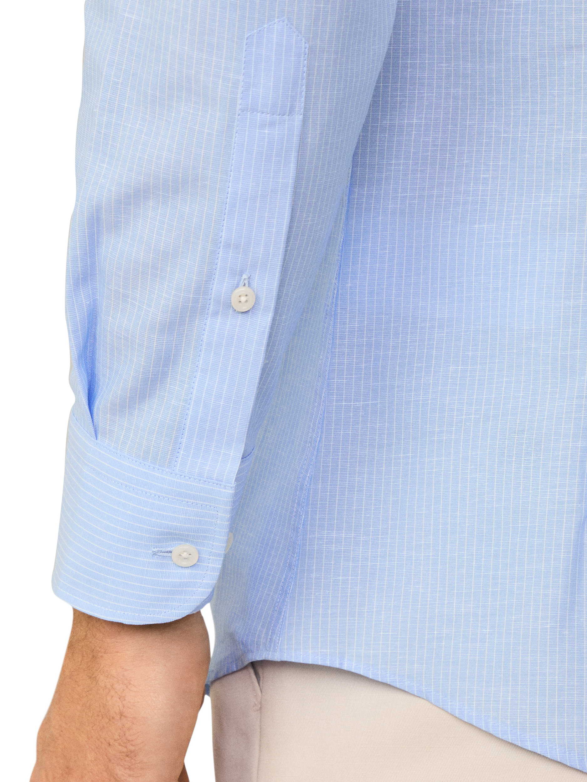 Product image 5 of 7, which shows Hackett London Linen Blend Knightsbridge Cutaway Collar Tailored Fit Stripe Shirt, Sky Blue, S