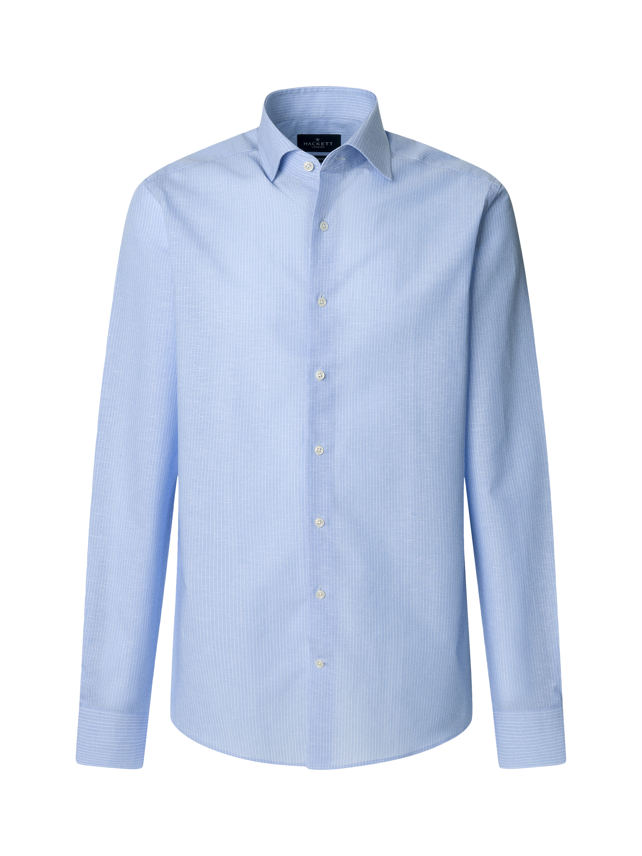 Product image 6 of 7, which shows Hackett London Linen Blend Knightsbridge Cutaway Collar Tailored Fit Stripe Shirt, Sky Blue, S
