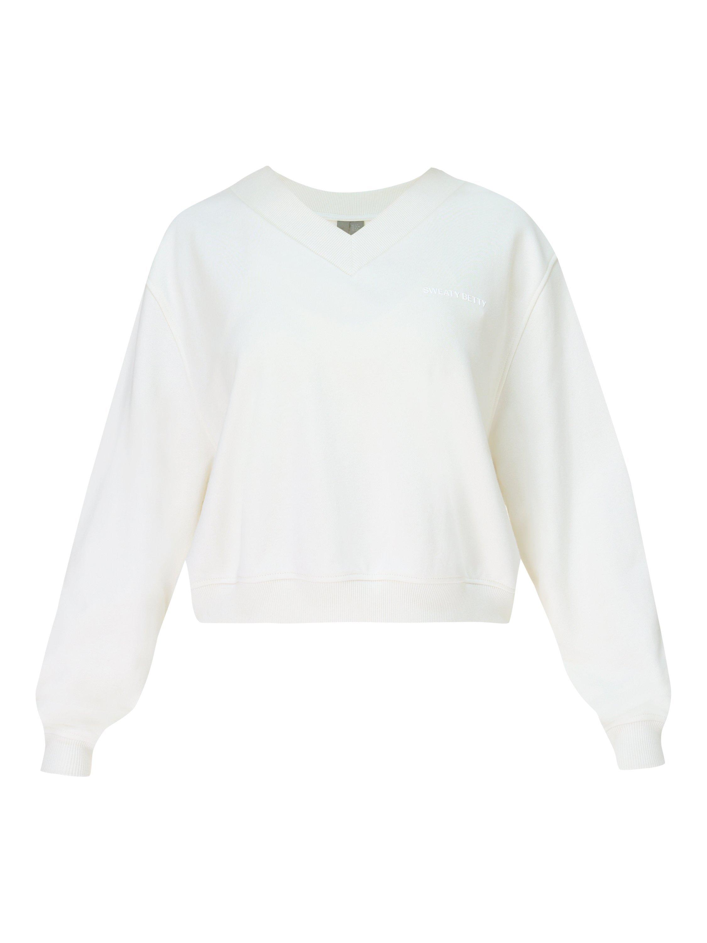 Product image 7 of 7, which shows Sweaty Betty Revive Organic Cotton Rich Cropped Jumper, Lily White, XXS-XS