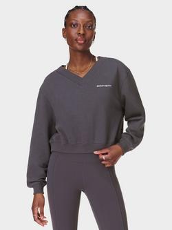 Sweaty Betty Revive Organic Cotton Rich Cropped Jumper, Urban Grey, Urban Grey