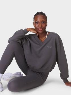 Sweaty Betty Revive Organic Cotton Rich Cropped Jumper, Urban Grey - view 2, Urban Grey