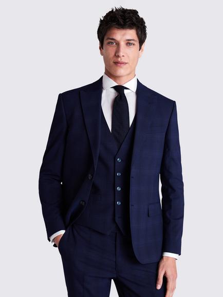 Moss Slim Fit Check Suit Jacket, Navy, Navy