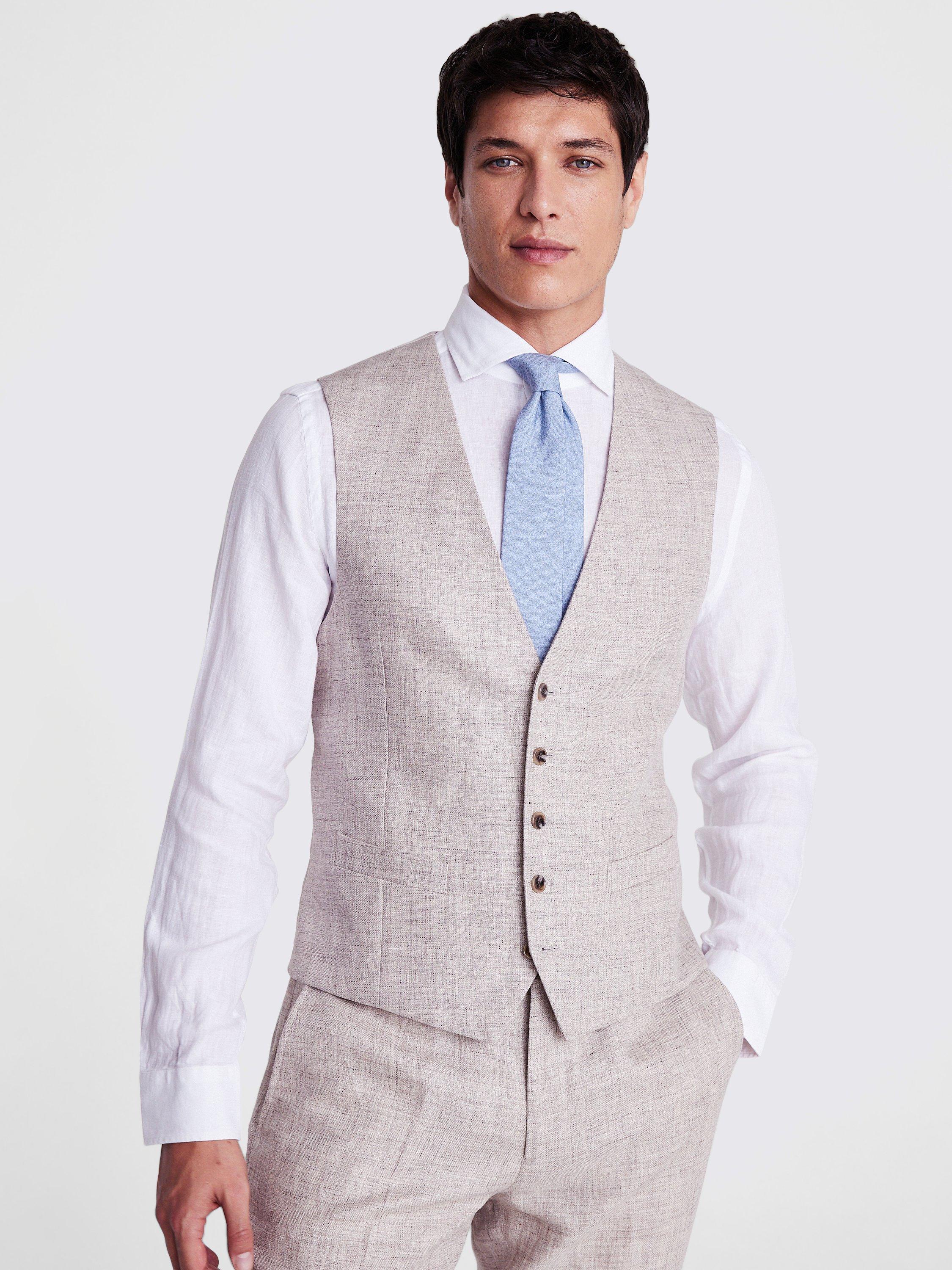 Product image 1 of 3, which shows Moss Tailored Fit Linen Waistcoat, Beige, 36R