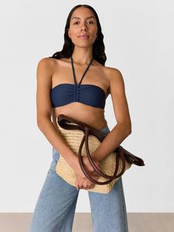 Whistles Mixed Rib Halterneck Bikini Top, Navy, Navy