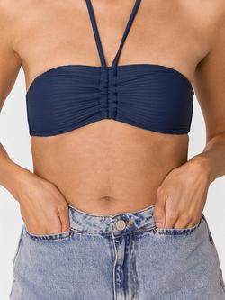Whistles Mixed Rib Halterneck Bikini Top, Navy - view 2, Navy