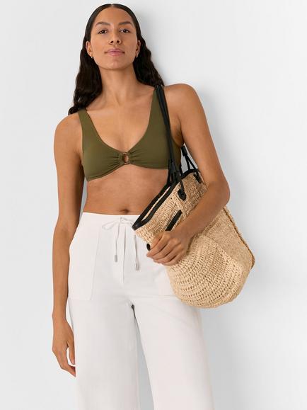 Whistles Textured Ring Detail Bikini Top, Khaki - view 2, Khaki