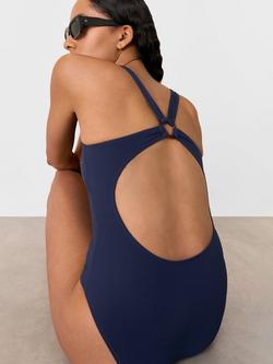 Whistles Textured Ring Detail Swimsuit, Navy - view 2, Navy
