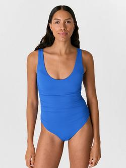 Whistles Textured Side Ruched Swimsuit, Blue