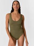 Whistles Textured Side Ruched Swimsuit, Khaki