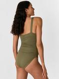 Whistles Textured Side Ruched Swimsuit, Khaki