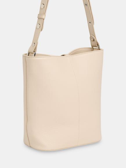 Whistles Cleo Toggle Leather Bucket Bag, Black - view 2, Ivory