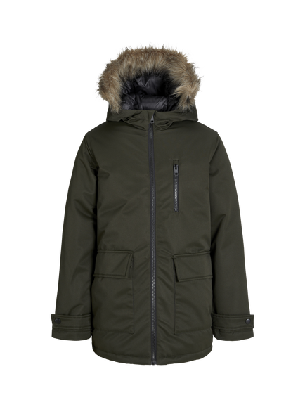 Jack & Jones Kids' Charlie Waterproof Faux Fur Trim Jacket, Rosin, Rosin