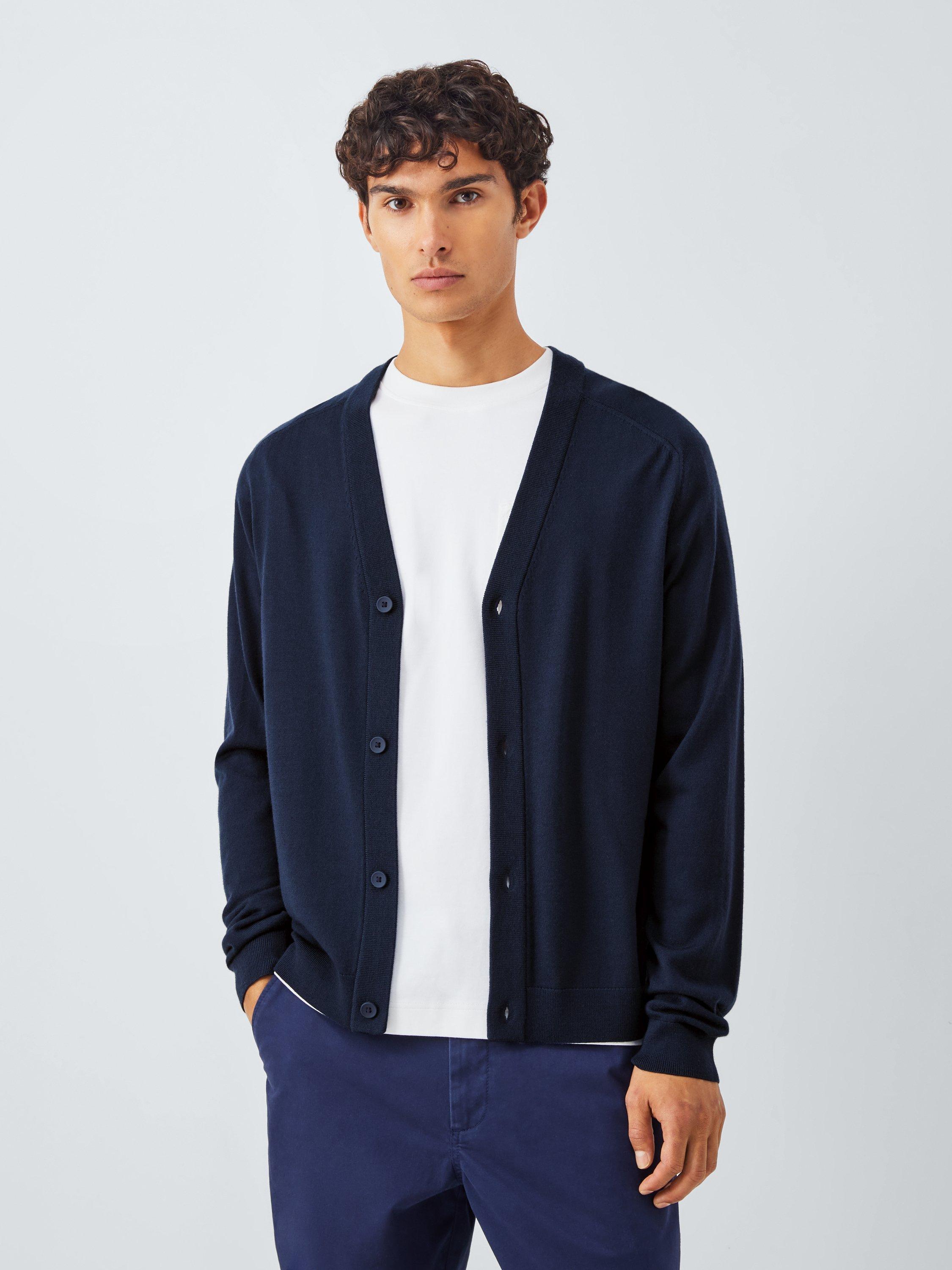 Product image 1 of 6, which shows Kin Merino Wool Saddle V-Neck Cardigan, Dark Sapphire, L