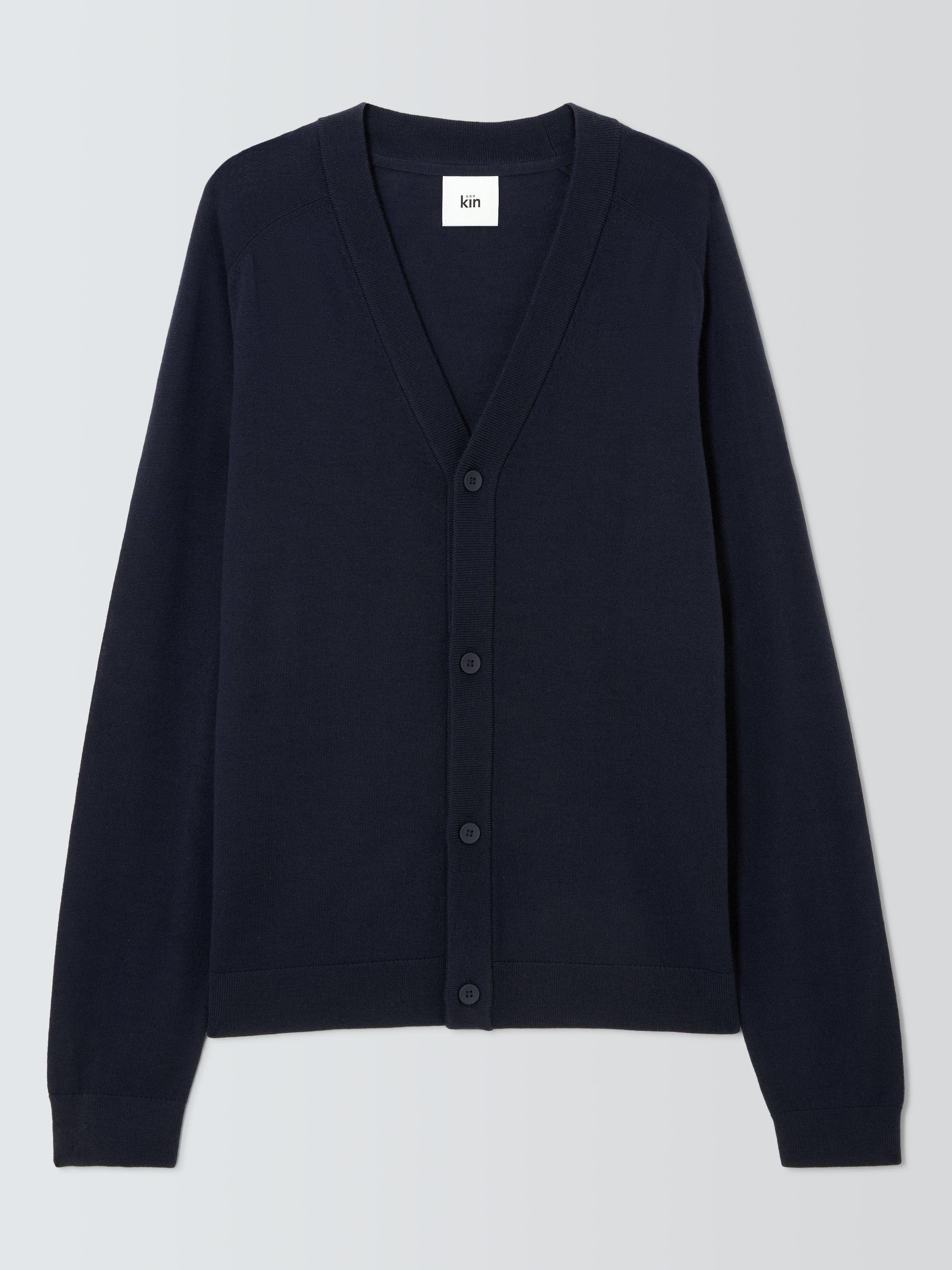 Product image 4 of 6, which shows Kin Merino Wool Saddle V-Neck Cardigan, Dark Sapphire, L