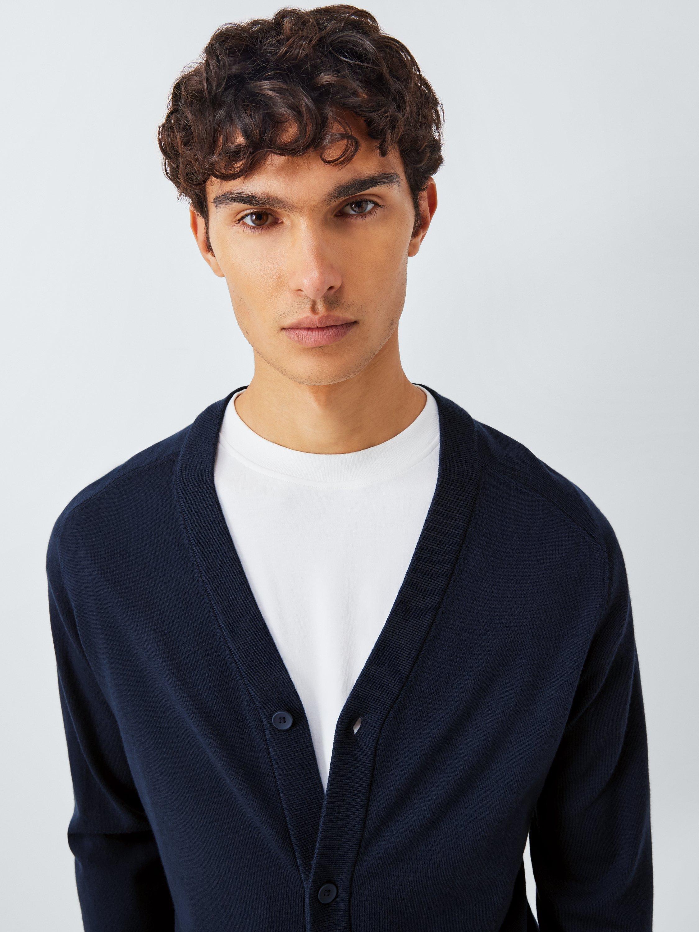 Product image 5 of 6, which shows Kin Merino Wool Saddle V-Neck Cardigan, Dark Sapphire, L