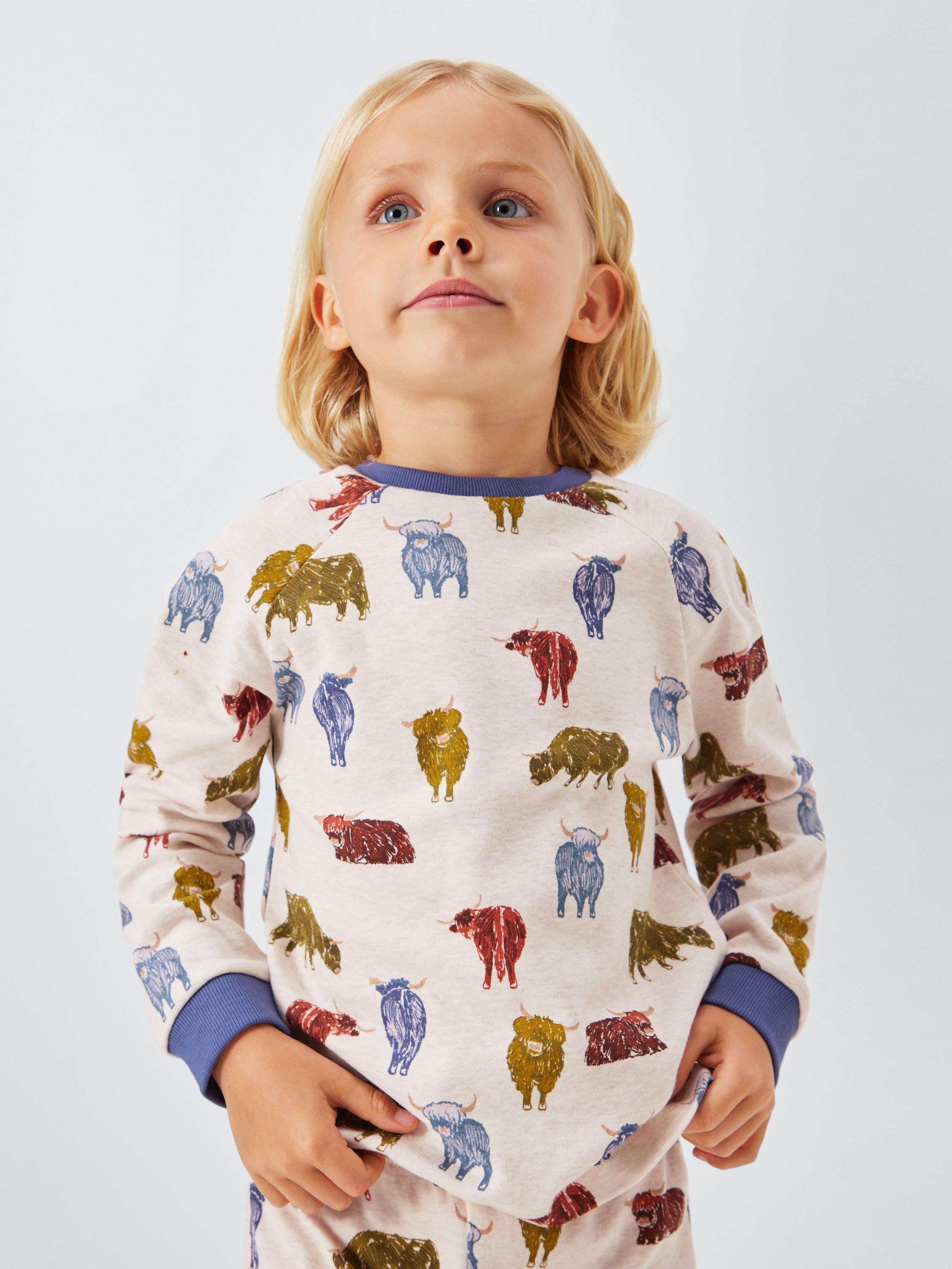 Product image 2 of 6, which shows John Lewis Kids' Highland Cow Pyjamas, Natural, 3 years