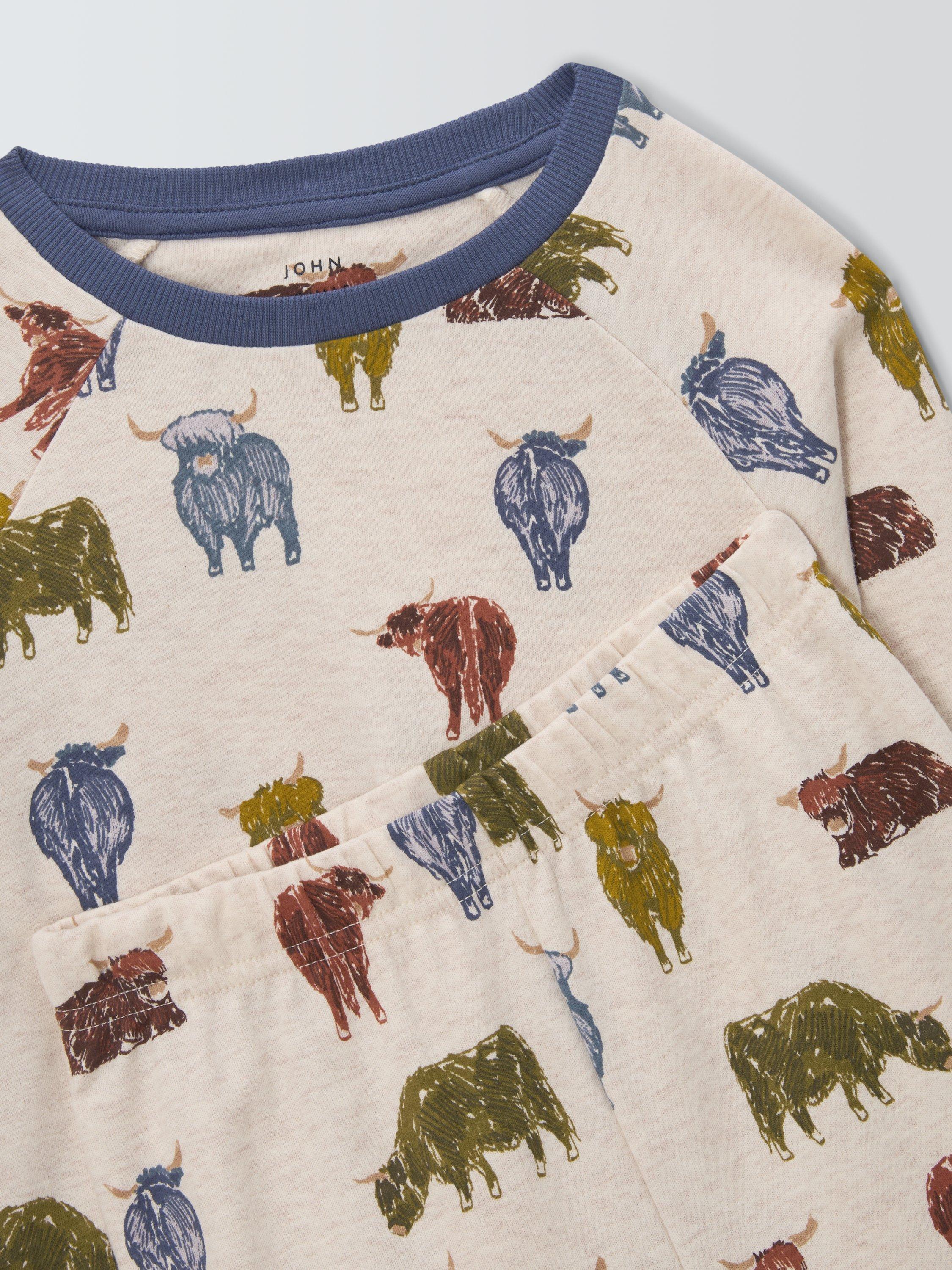 Product image 4 of 6, which shows John Lewis Kids' Highland Cow Pyjamas, Natural, 3 years
