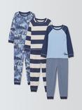 John Lewis Kids' Mountain Pyjamas, Pack of 3, Blue