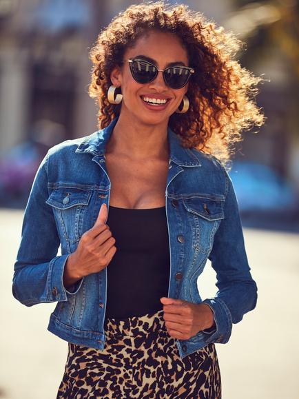 Sosandar Stretch Denim Jacket, Blue, Blue