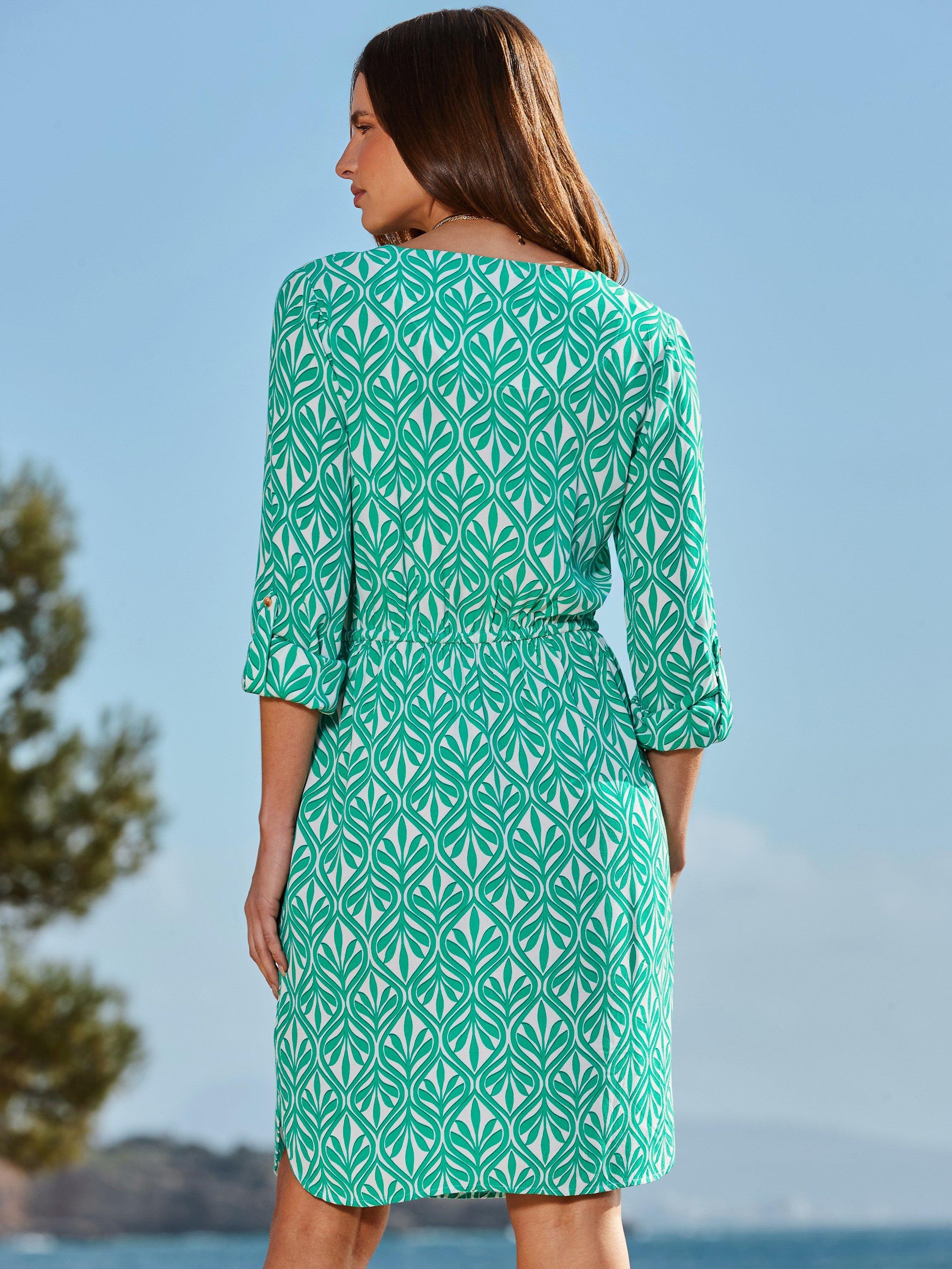 Product image 6 of 6, which shows Sosandar Geometric Tie Waist Dress, Aqua Green, 8