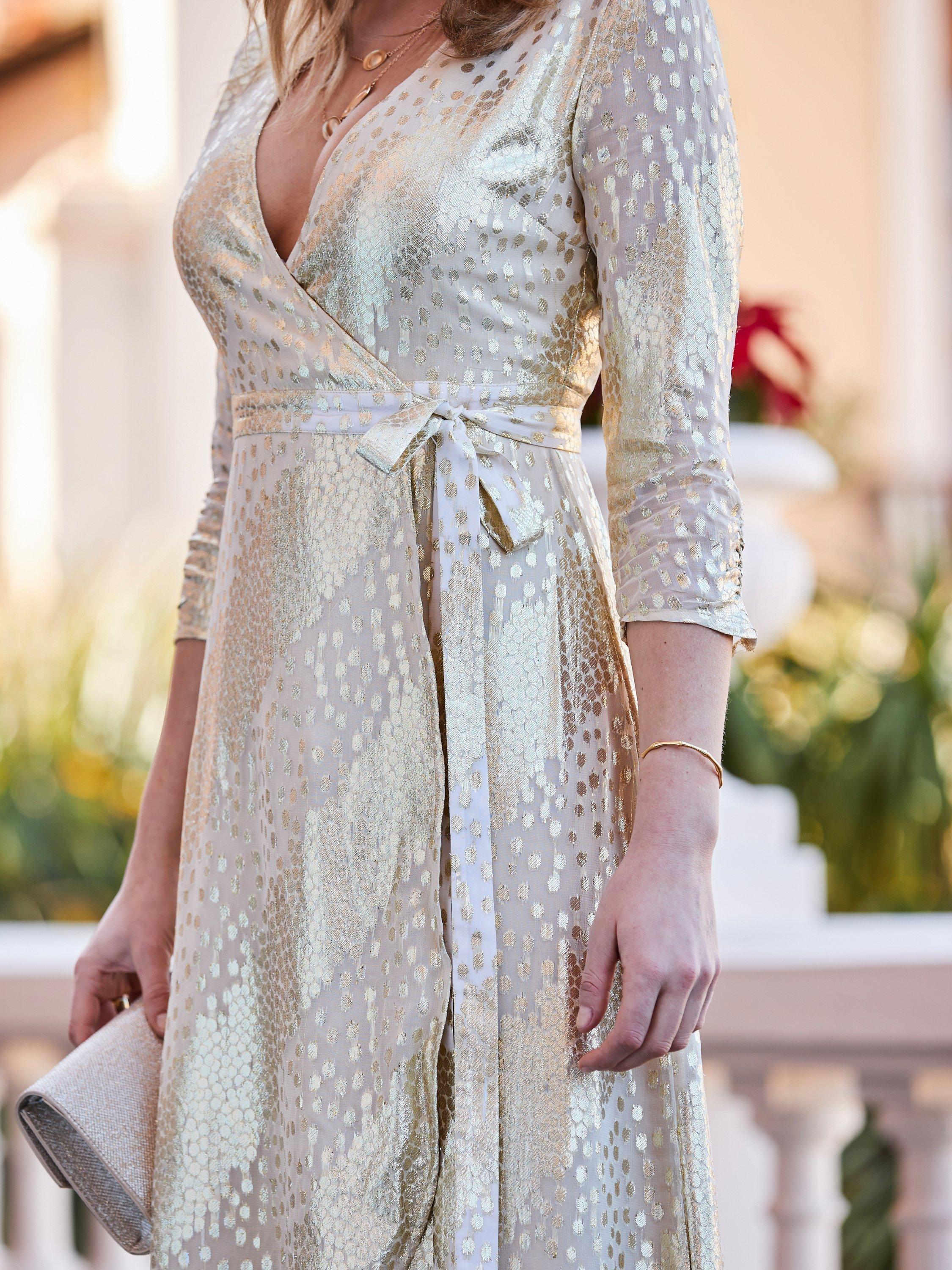 Product image 4 of 5, which shows Sosandar Animal Print Jacquard Midi Dress, Gold, 8
