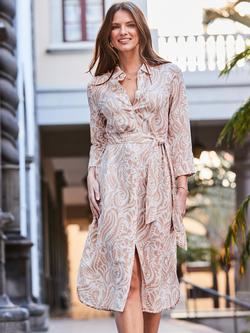 Sosandar Paisley Print Linen Blend Shirt Dress, Natural - view 2, Natural