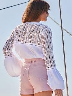 Sosandar Broderie Detail Tunic Top, Ivory - view 2, Ivory