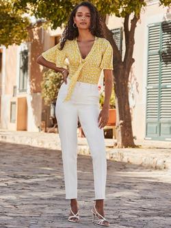 Sosandar Fleck Print Ruched Jersey Top, Yellow/Multi - view 2, Yellow/Multi