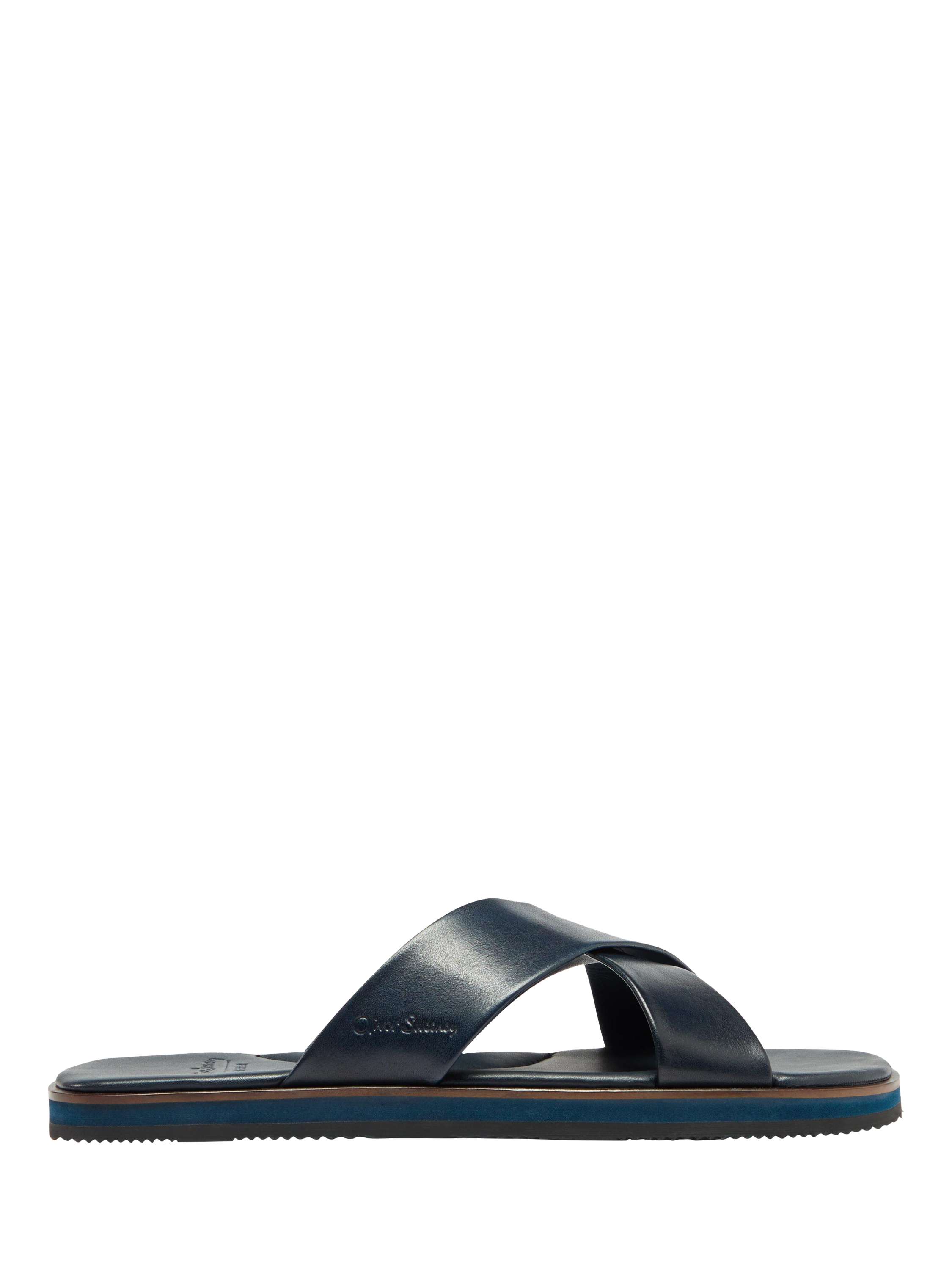 Product image 1 of 5, which shows Oliver Sweeney Chesil  Antiqued Leather Cross Over Footbed Sandals, Navy, 6