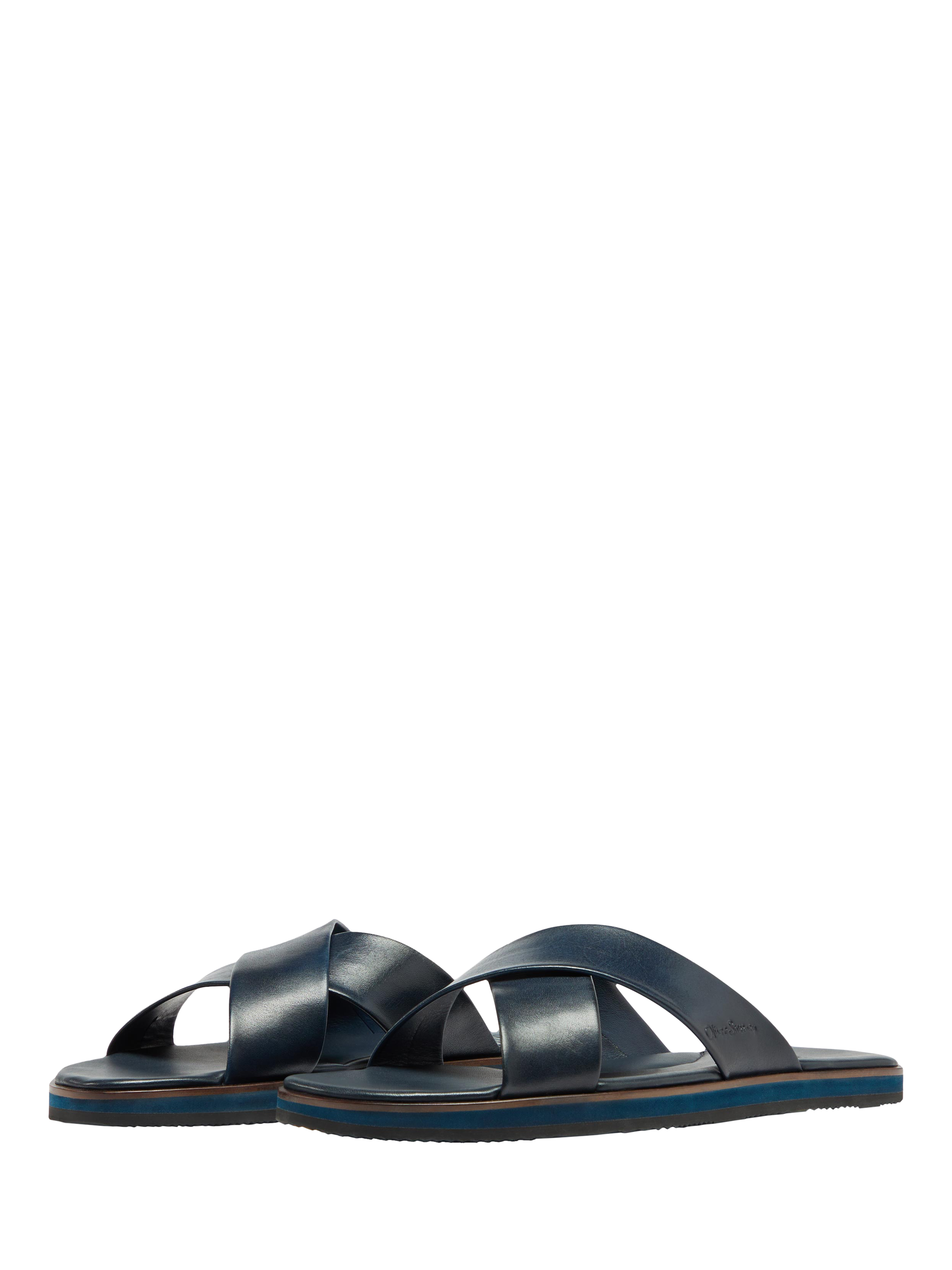 Product image 2 of 5, which shows Oliver Sweeney Chesil  Antiqued Leather Cross Over Footbed Sandals, Navy, 6