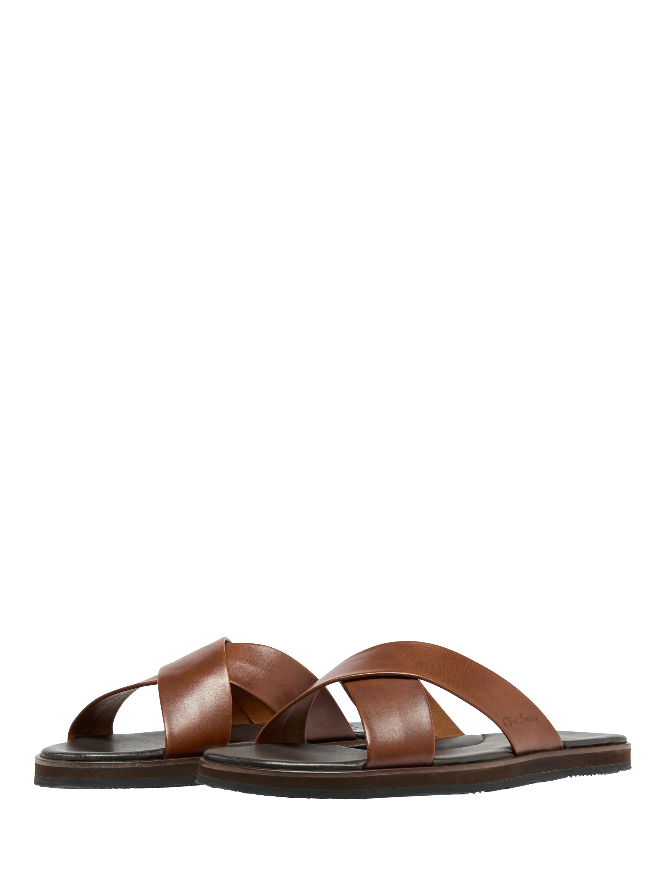 Product image 2 of 5, which shows Oliver Sweeney Chesil  Antiqued Leather Cross Over Footbed Sandals, Tan, 6