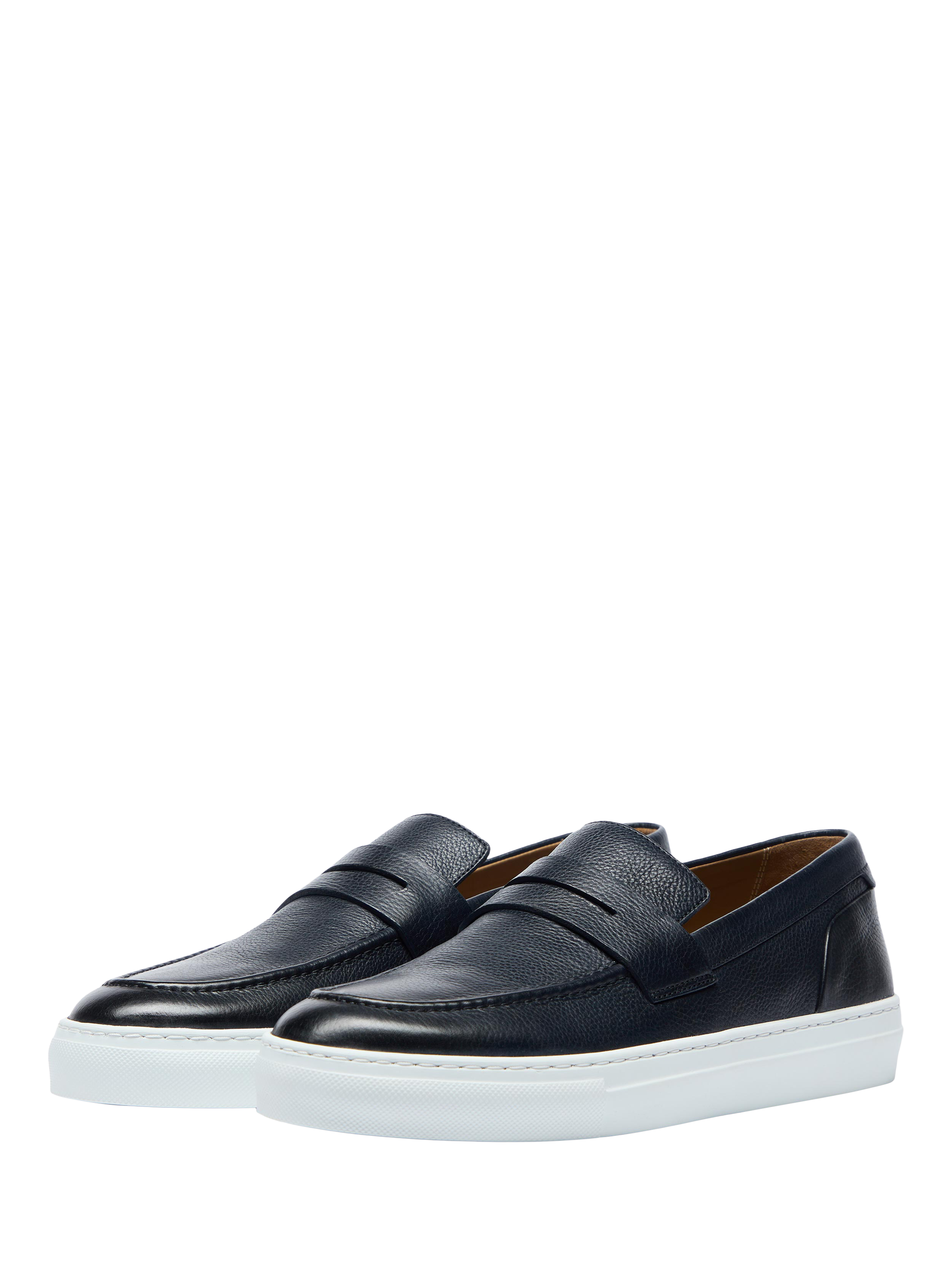 Product image 2 of 5, which shows Oliver Sweeney Amesbury Milled Leather Penny Loafers, Navy, 6