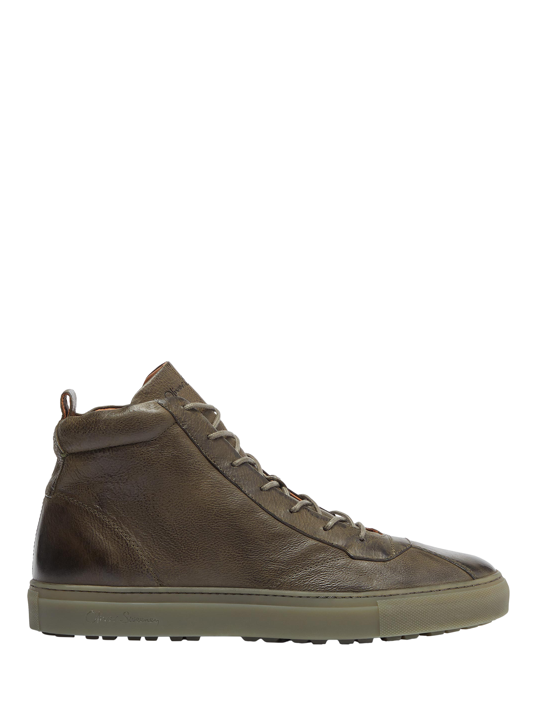 Product image 1 of 5, which shows Oliver Sweeney Defeza Hand Finished Leather Retro Trainers, Khaki, 6